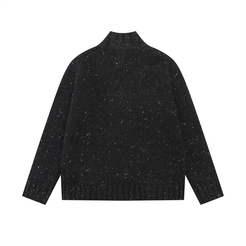 Cardigan en maille à col montant – Pull homme coupe décontractée avec fermeture à boucles en cuir