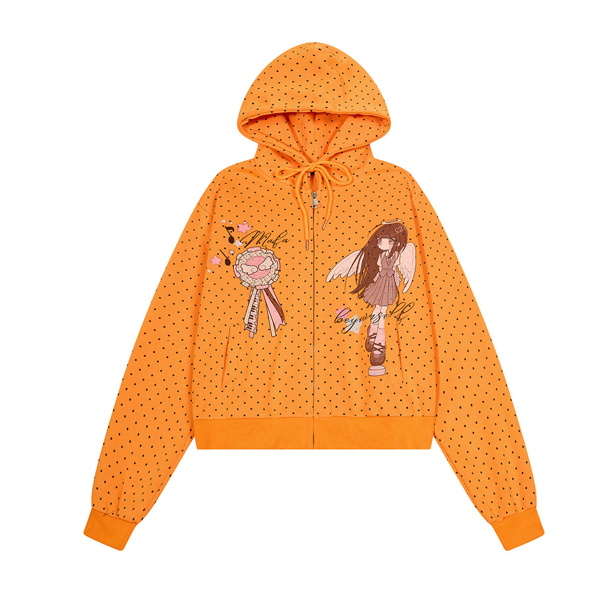 Sweat à capuche zippé anime – Sweat court à pois avec illustration d’ange