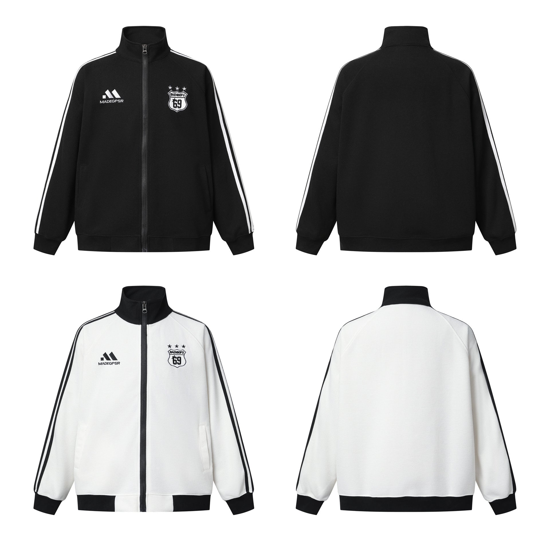 Retro-Soccer-Trainingsjacke & Wide-Leg-Trainingshose – Stickabzeichen, Streifen