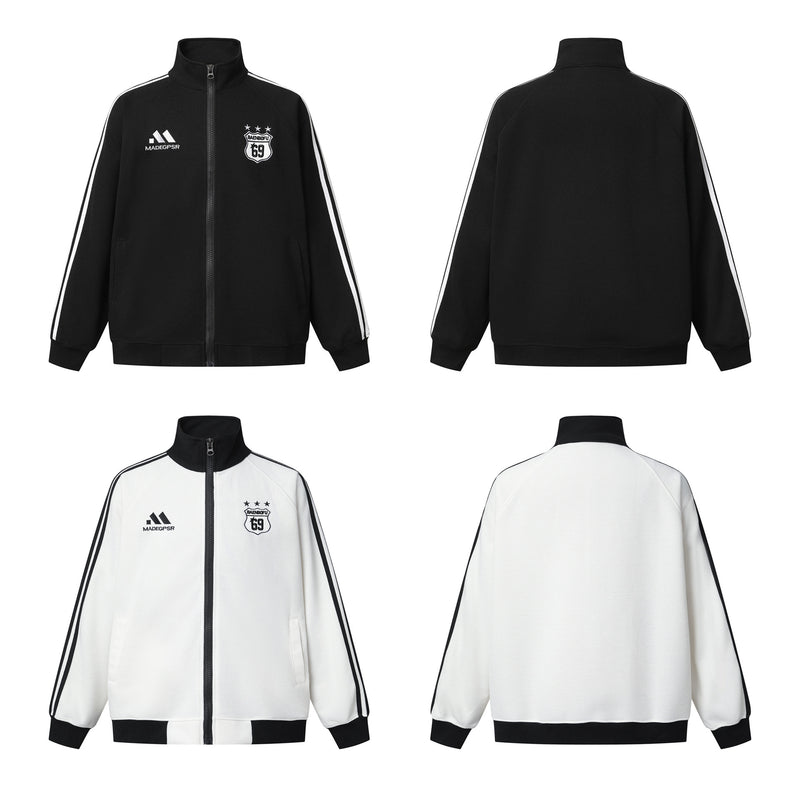 Retro-Soccer-Trainingsjacke & Wide-Leg-Trainingshose – Stickabzeichen, Streifen