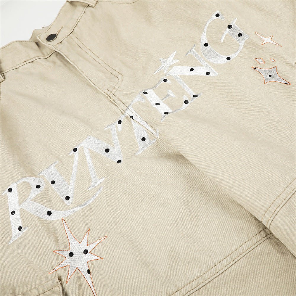 RVNTENG Letter Embroidery Cargo Shorts – Men's Wide Leg Street Style