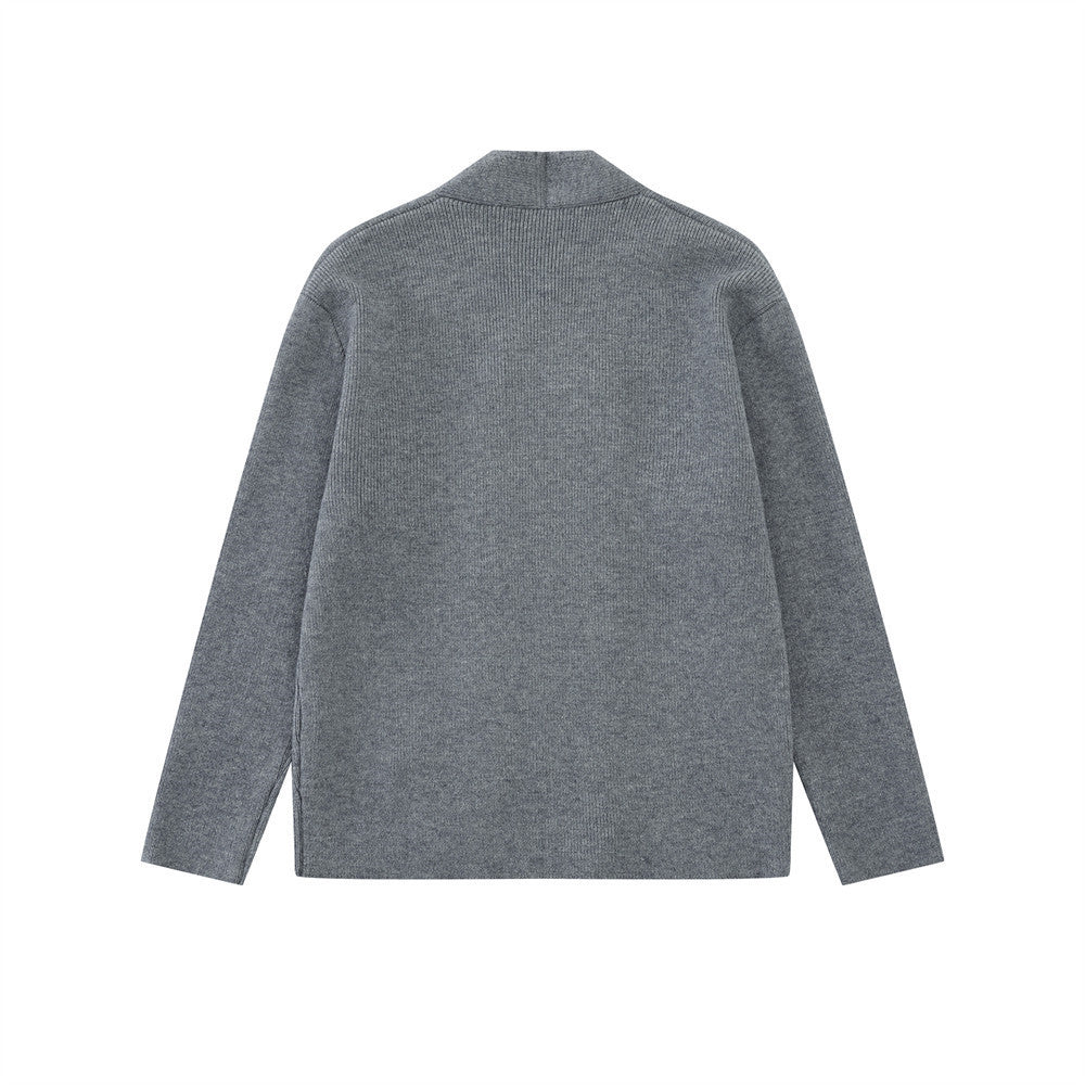Double-Breasted V-Neck Knit Cardigan – Men's Relaxed Fit Sweater Jacket