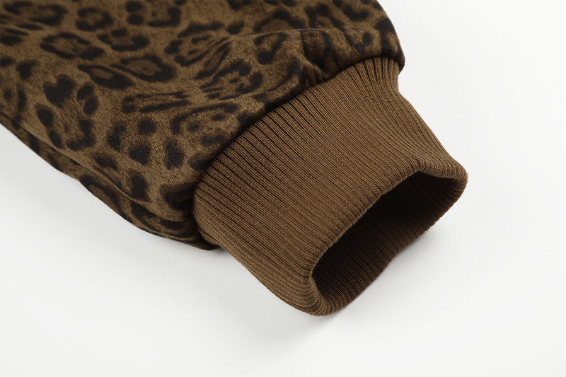 Leoparden-Hoodie mit Reißverschluss und Design – bestickte Varsity-Streetwear-Jacke