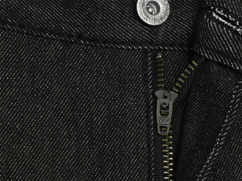Wide-Leg-Raw-Denim-Jeans – Schwarze Herrenjeans mit Stern-Patches, Straight Fit