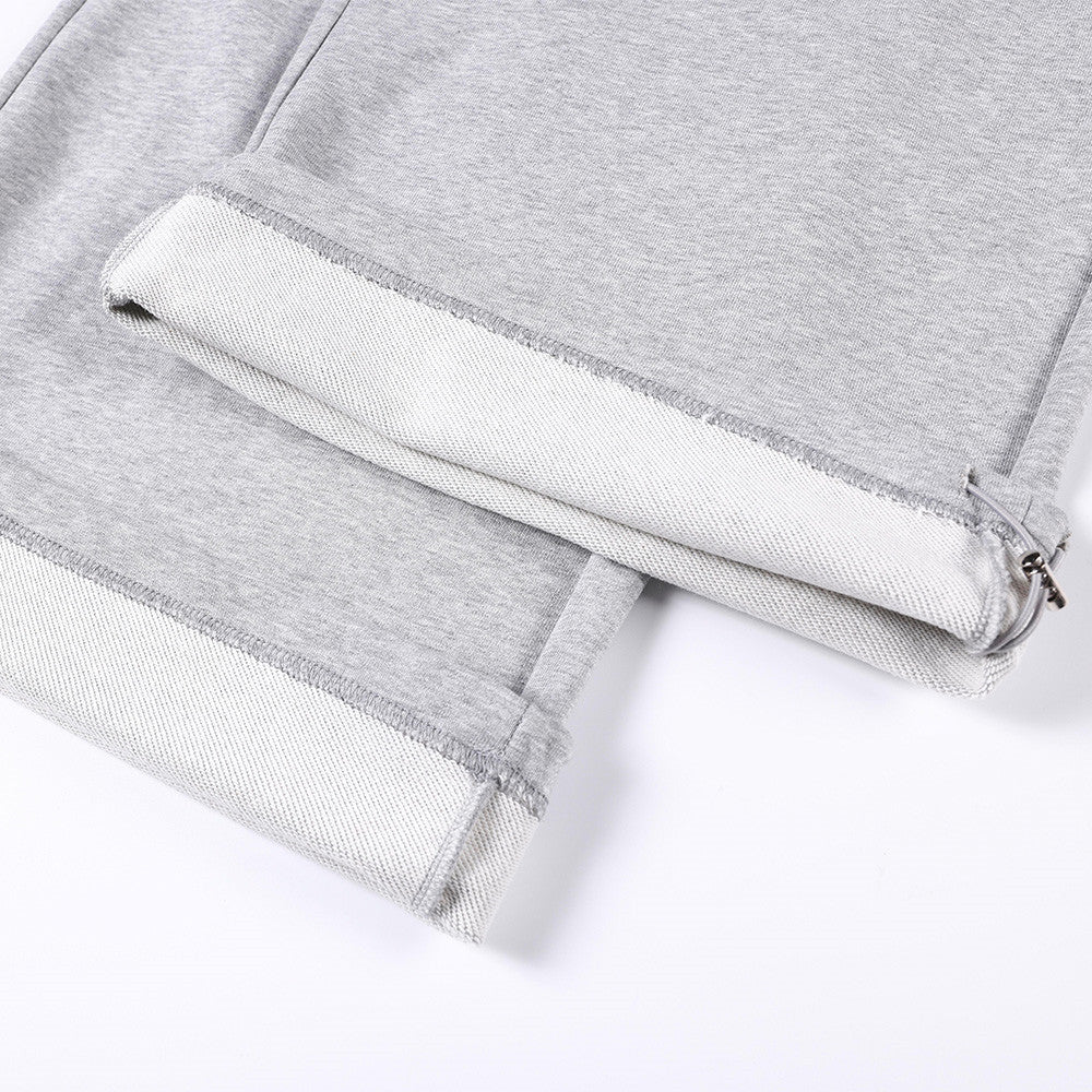 Wide-Leg Sweatpants with Double-Breasted Metal Buttons & Elastic Waist