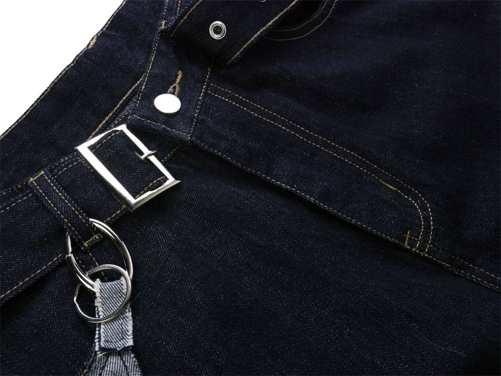 Wide-Leg Dark Indigo Jeans – Oversized Silhouette with Star Charm Belt &