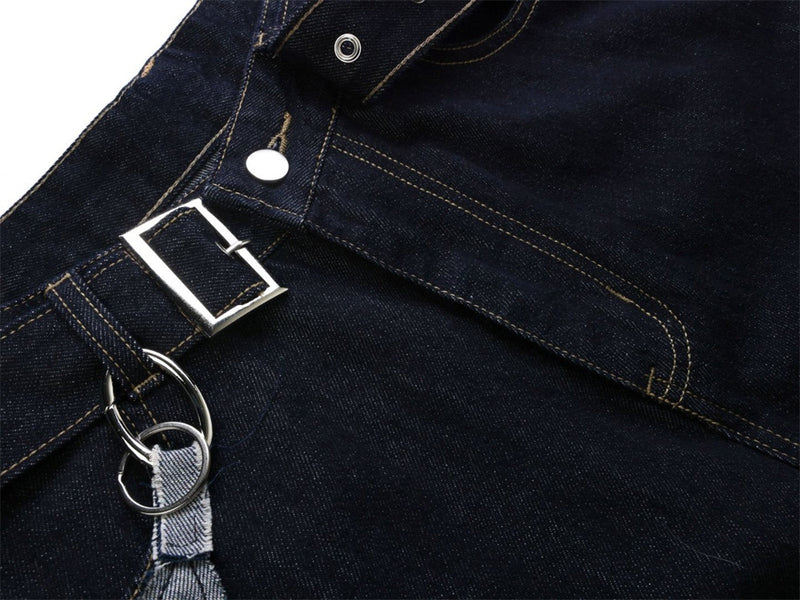 Wide-Leg Dark Indigo Jeans – Oversized Silhouette with Star Charm Belt &