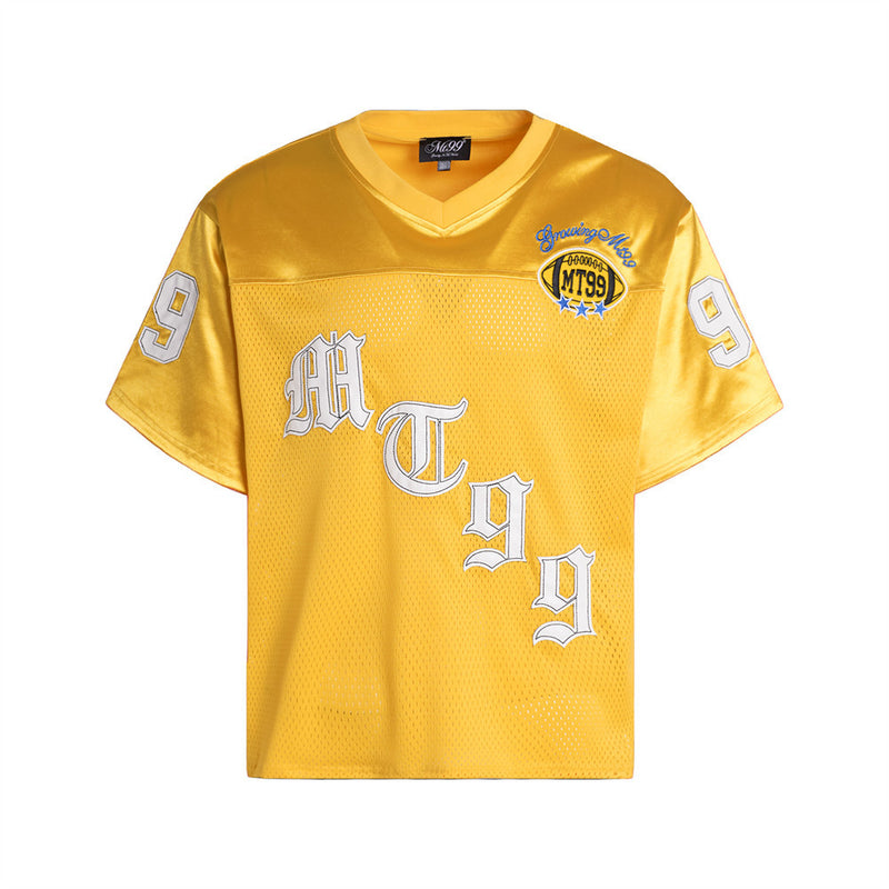 Men's V-Neck Gothic Letter Football Jersey Mesh Short-Sleeve Tee