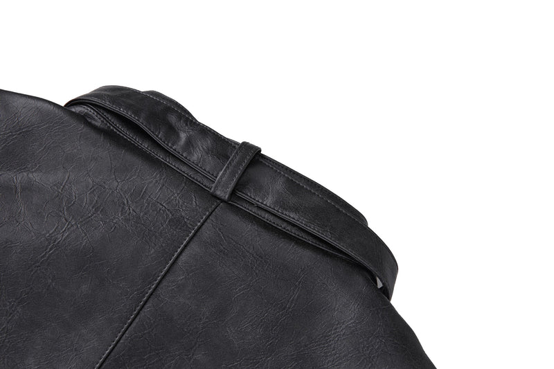 Blouson biker oversize en cuir – Style moto à col montant et poignets à boucles