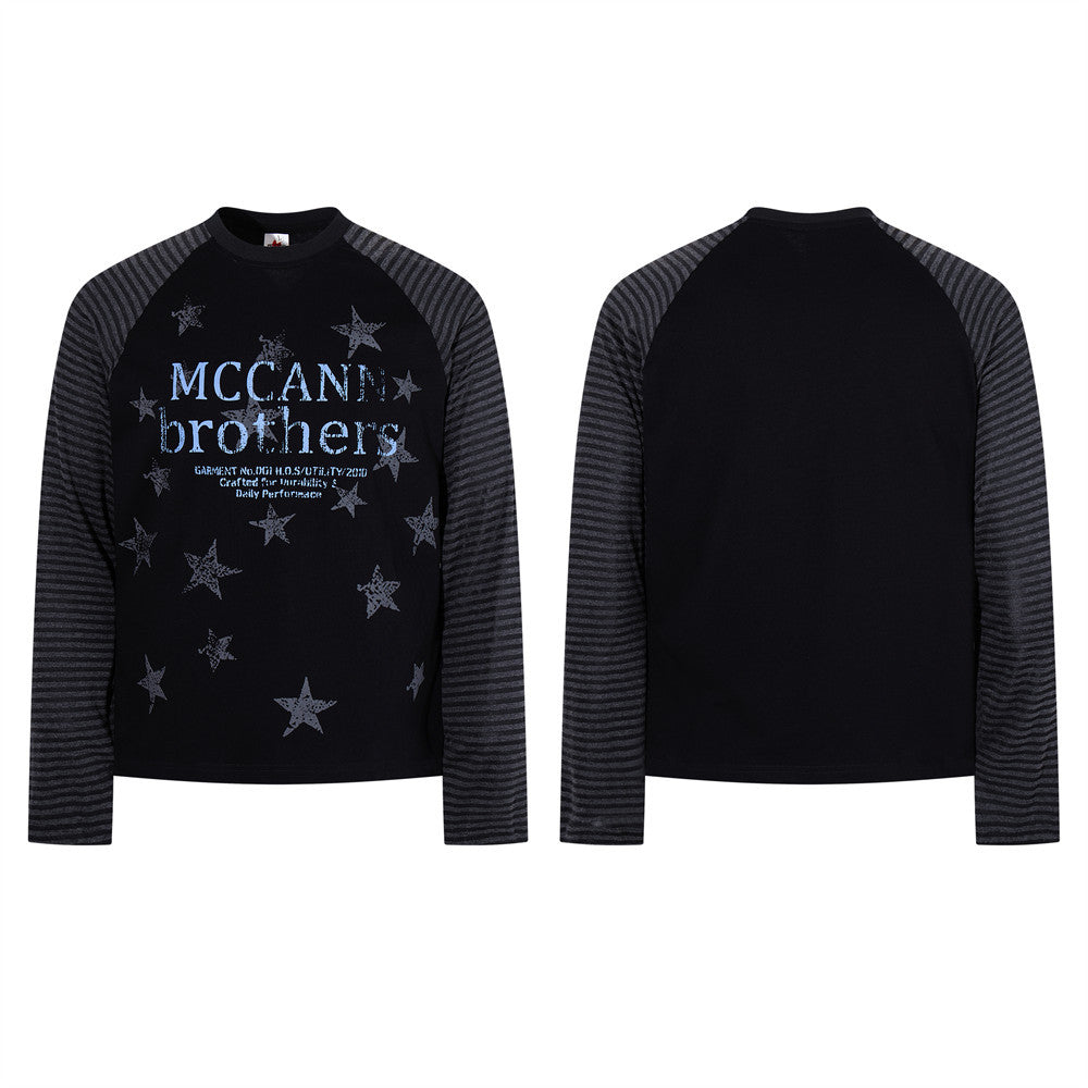 Star Print Raglan Long Sleeve Shirt – Striped Sleeve Colorblock Tee