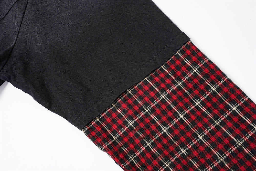Chemise Henley manches longues patchwork à carreaux pour homme – Délavée et usée, façon
