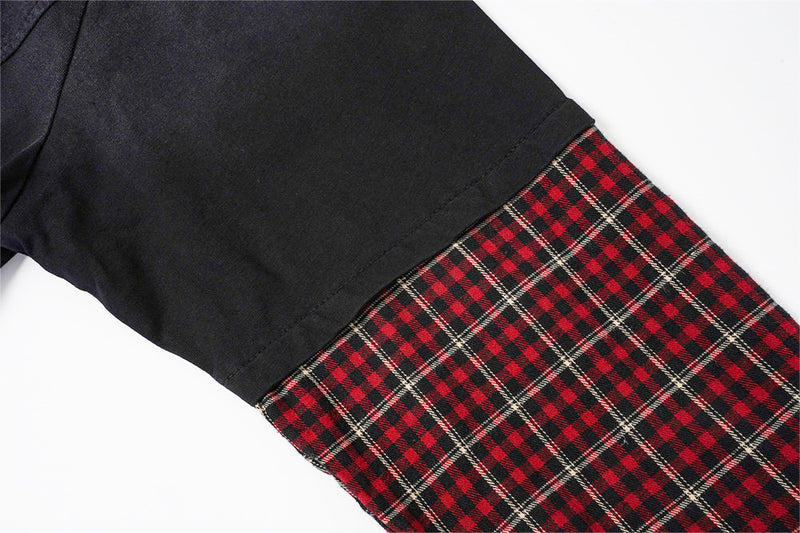 Chemise Henley manches longues patchwork à carreaux pour homme – Délavée et usée, façon
