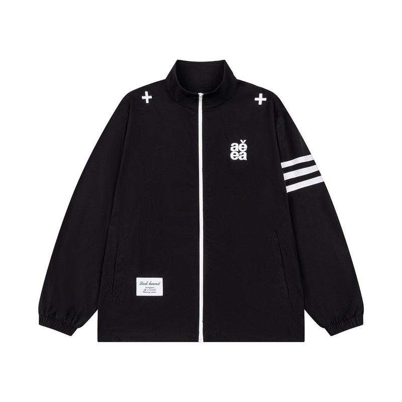 AEEA Oversized Stand Collar Track Jacket with Three-Stripe Sleeves