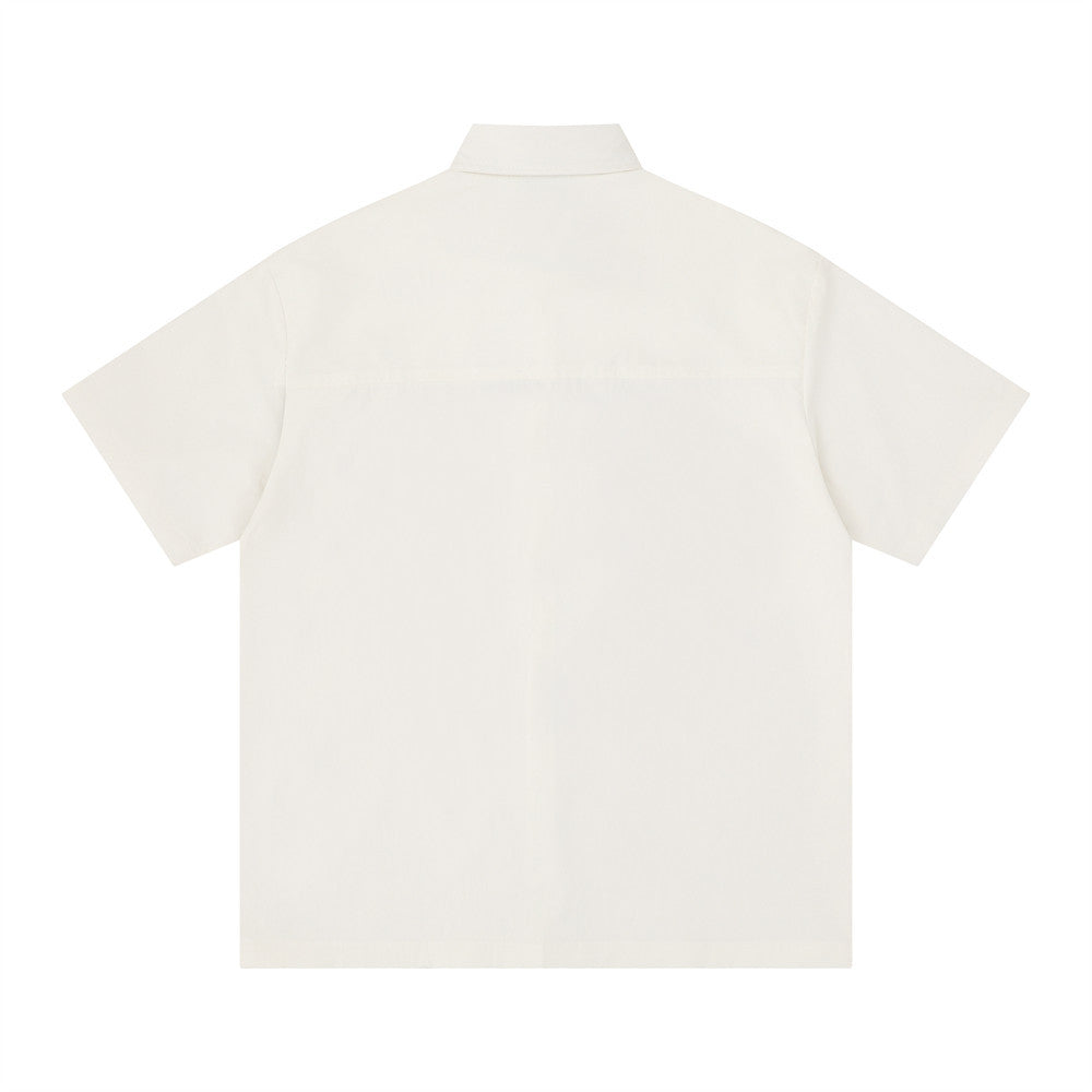 Abstract Figure Embroidered Short Sleeve Shirt – Oversized Casual Button-Up