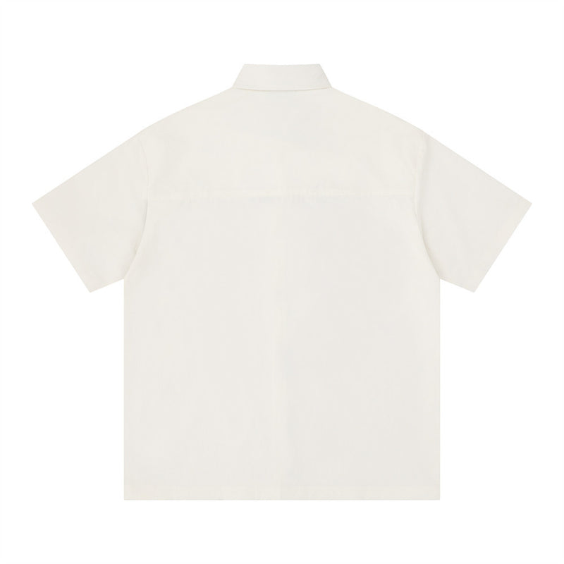 Abstract Figure Embroidered Short Sleeve Shirt – Oversized Casual Button-Up