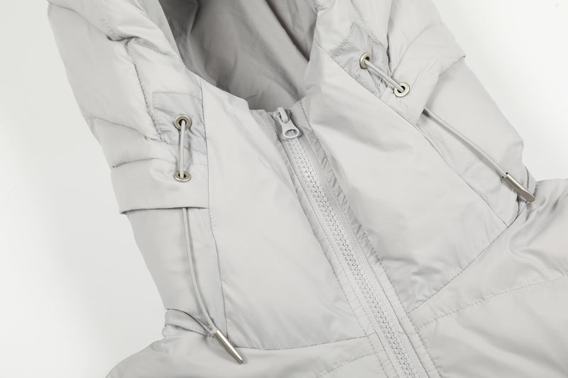 Hooded Puffer Down Jacket – Quilted Winter Coat in Light Gray & Black