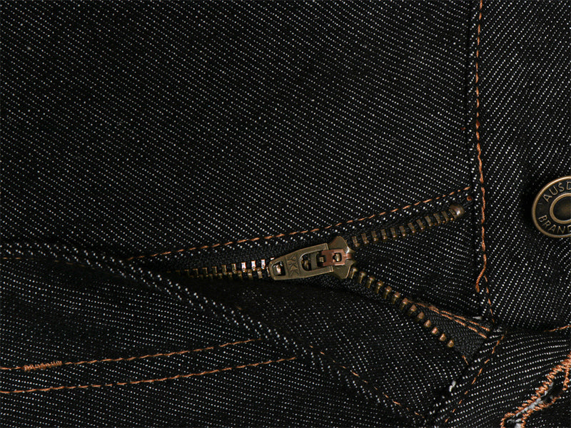 Men's Wide-Leg Raw Denim Jeans with Union Jack Rolled Cuffs & Studded Back