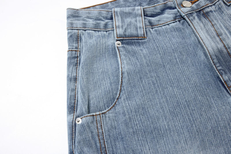 Floral Embroidered Wide-Leg Jeans – Men's Barrel Fit Washed Denim