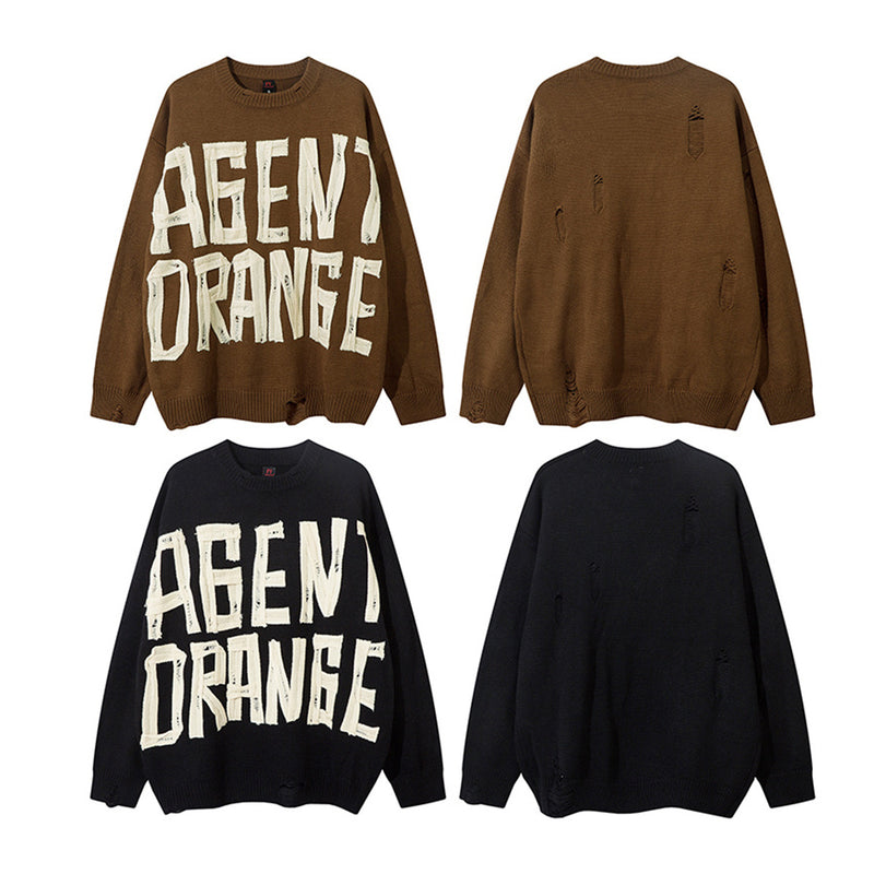 Pull en maille effet usé Agent Orange – Col rond oversize