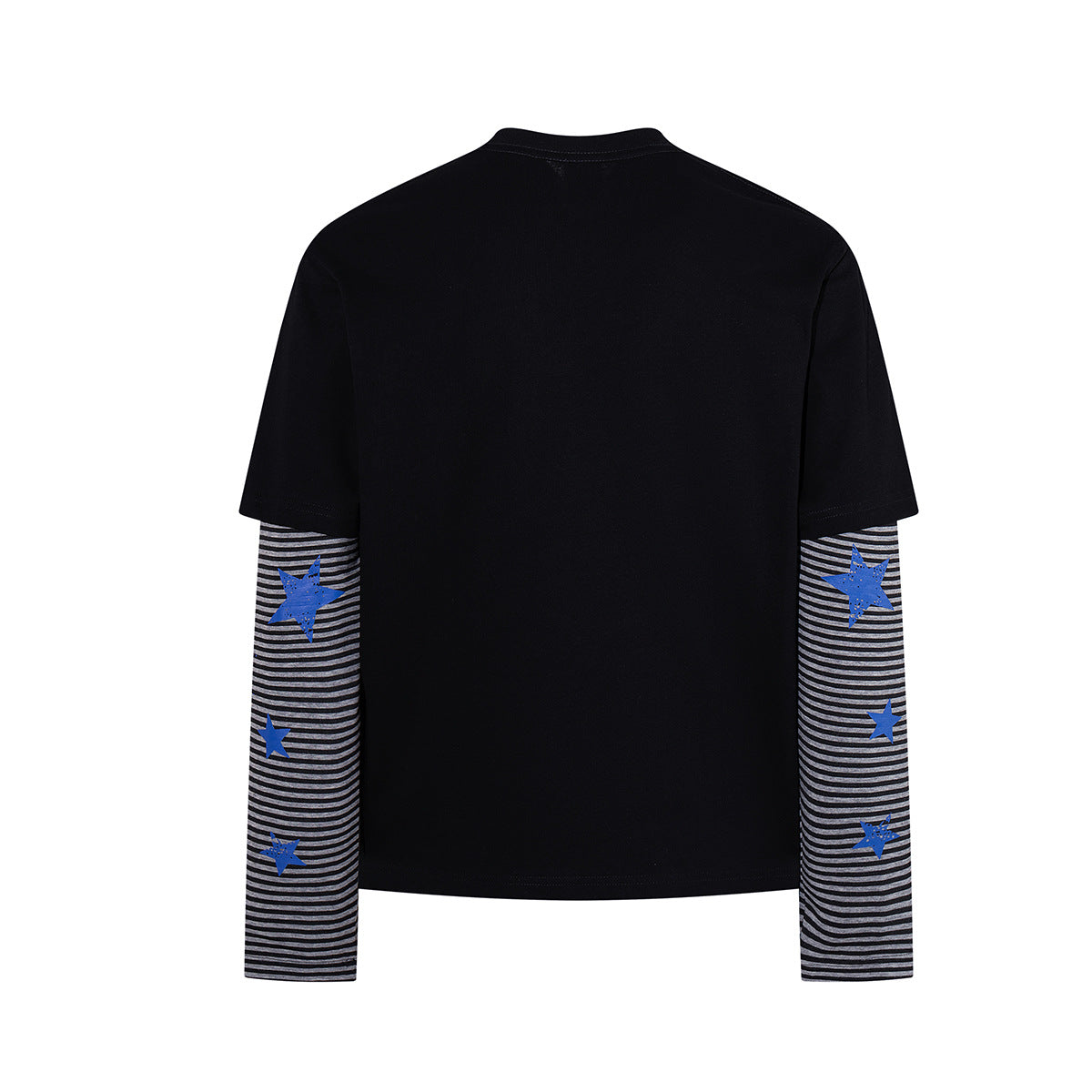 Long Sleeve Double-Layer Graphic Tee – Videodrome Rock Print with Striped Star