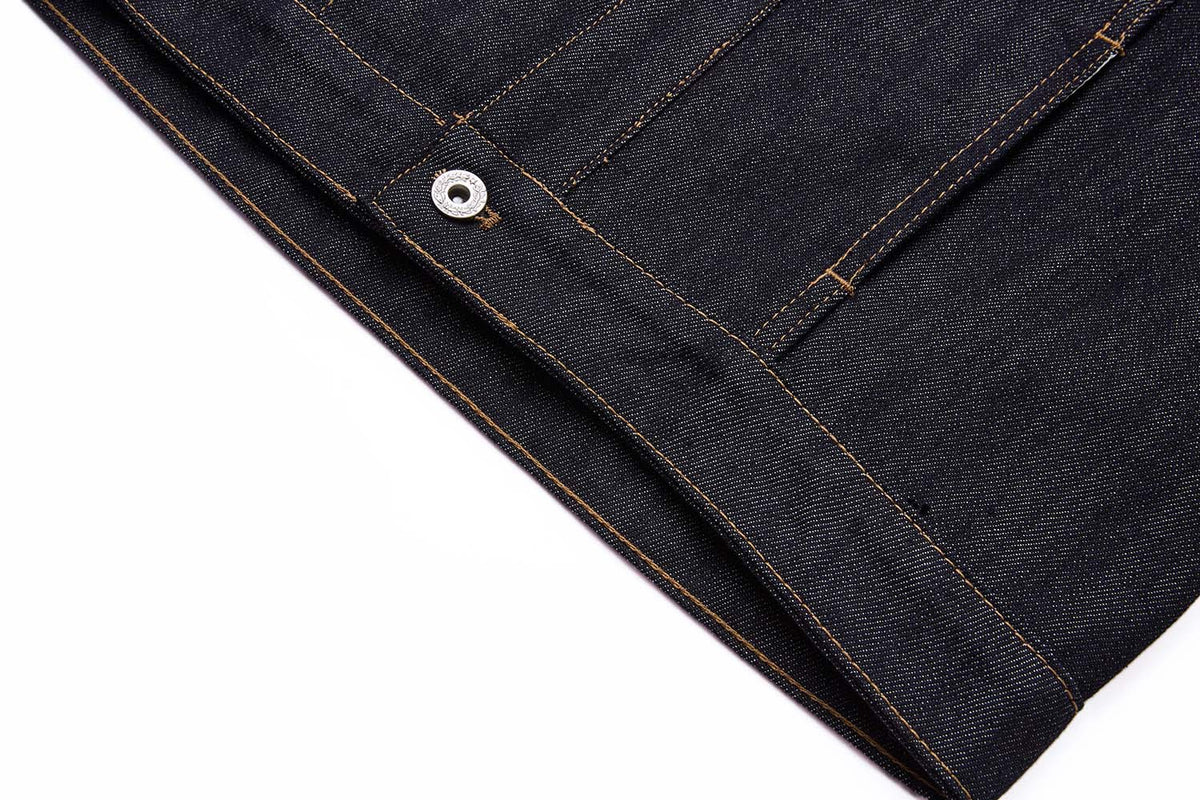 Dark Indigo Denim Moto Jacket – Stand Collar, Cropped Fit, Snap Buttons