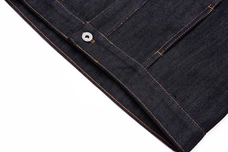 Dark Indigo Denim Moto Jacket – Stand Collar, Cropped Fit, Snap Buttons