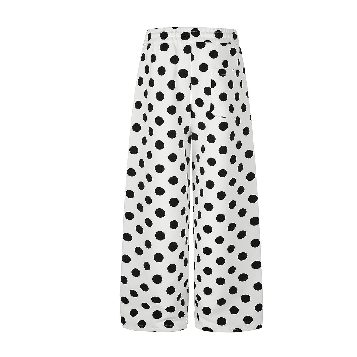 Wide-Leg-Jogginghose mit Polka-Dots – Weiß-Schwarzer Punktprint mit Kordelzugbund