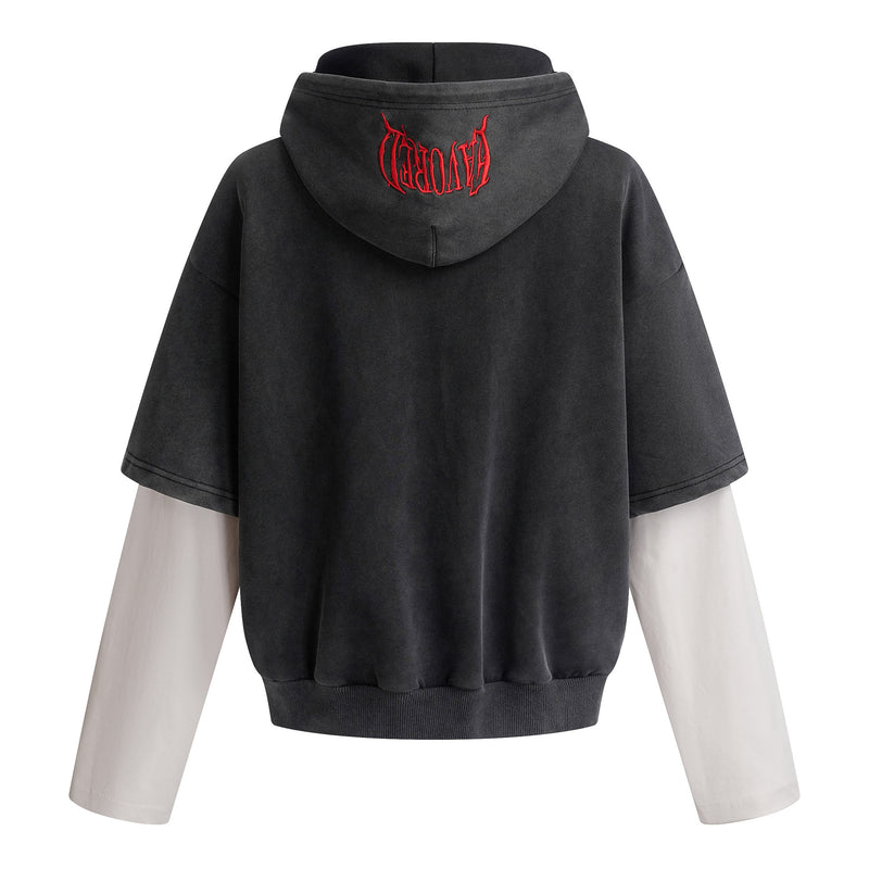 Sudadera de hombre con efecto de dos piezas – Gráfico desgastado «09» y estilo urbano lavado