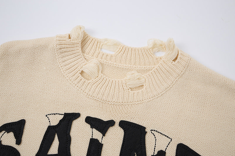 Pull oversize à col rond en maille destroy Saint 23 – Sweat streetwear