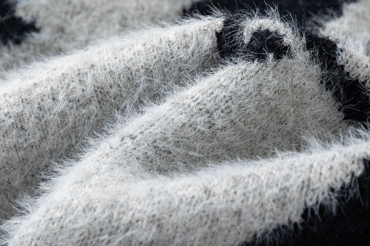 Veste-pull zippée en maille à imprimé abstrait – cardigan gris effet fourrure