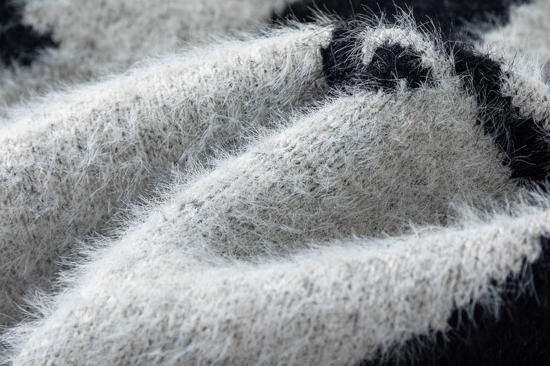 Veste-pull zippée en maille à imprimé abstrait – cardigan gris effet fourrure