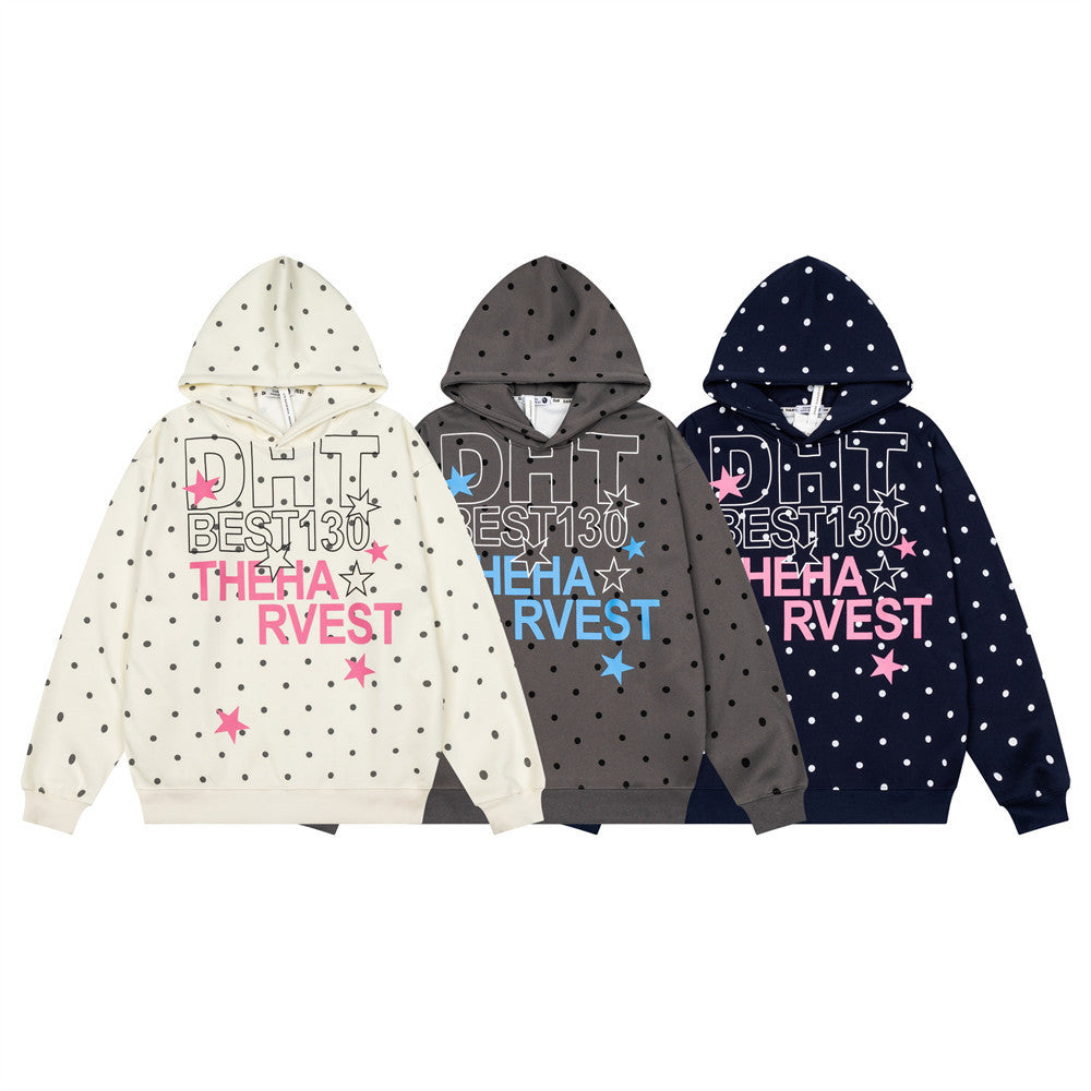 Polka Dot Allover Print Graphic Hoodie – Oversized Streetwear Pullover