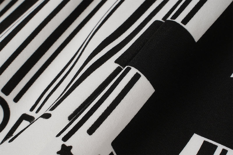 Wide-Leg Sweatpants with Barcode Cross Print & Double Waistband