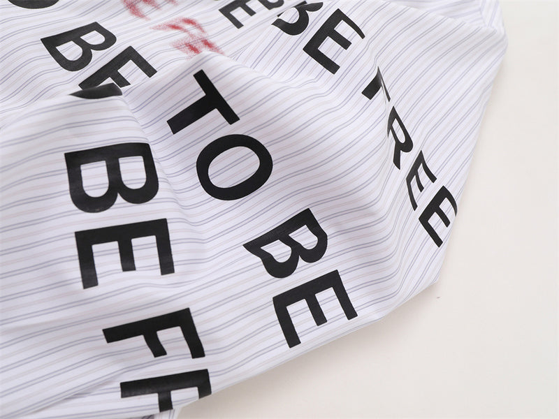 Gestreiftes Herrenhemd mit Knopfleiste und "Rebel To Be Free"-Print, lässige Passform