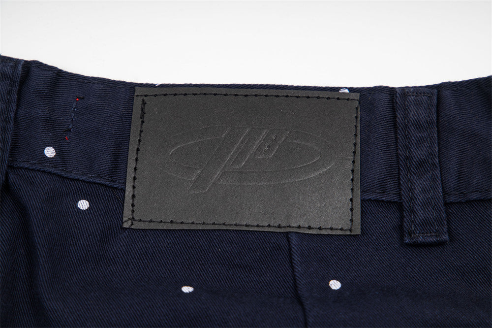 Wide-Leg Polka Dot Pants – Relaxed Fit Navy Barrel-Leg Trousers