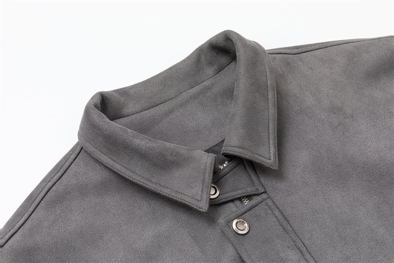 Men's Oversized Bomber Jacket – Grey Suede-Touch Fabric with Stud Details & Zip