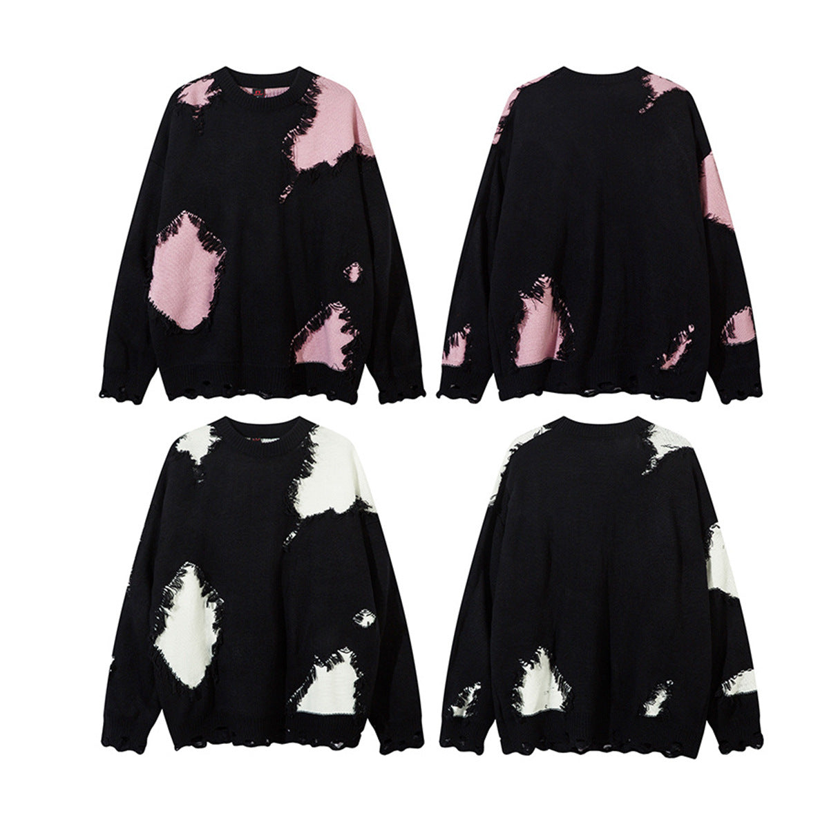 Pull en maille color block effet usé – Pull oversize à franges, style high-street