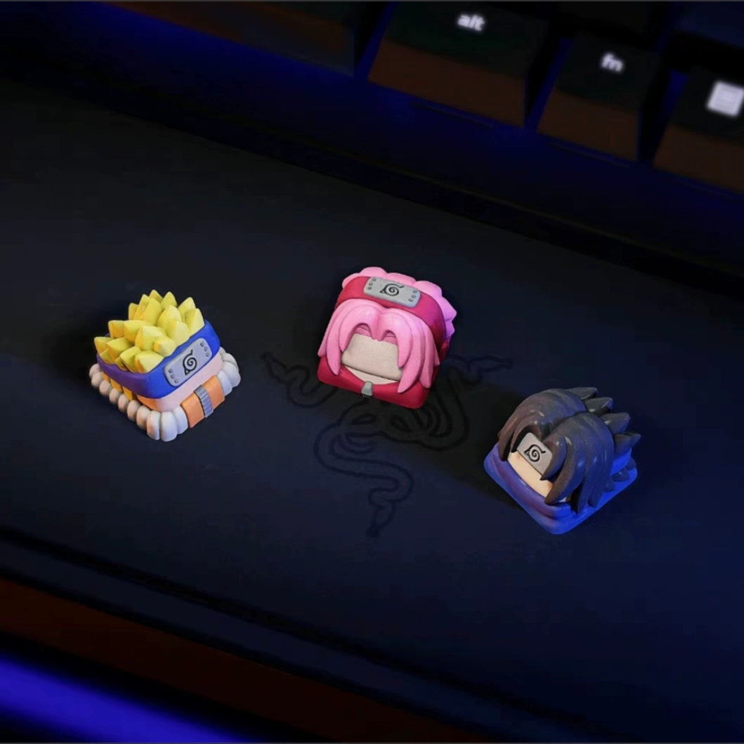 Naruto Keycaps Set – Naruto, Sakura, and Sasuke | Custom Mechanical Keyboard Keycaps