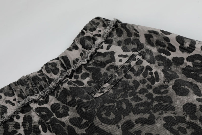 Wide-Leg Leopard Print Pants with Skull & Crossbones Graphic