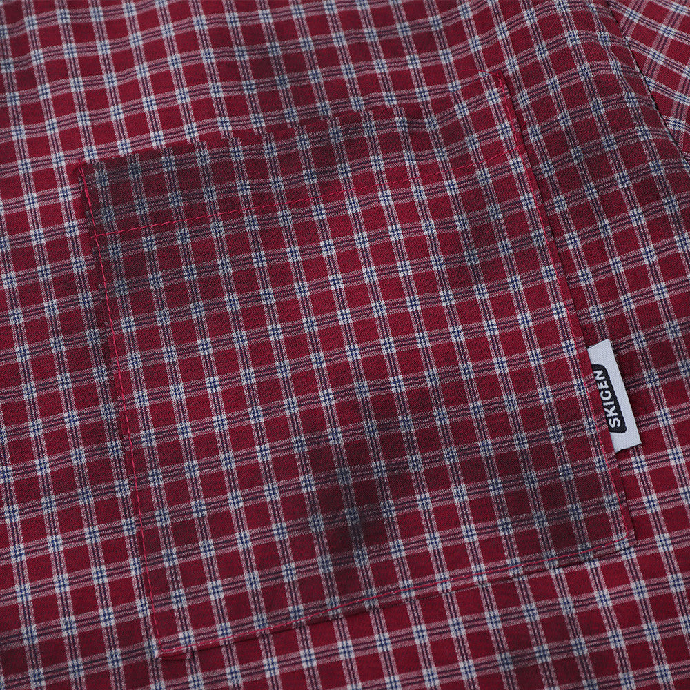 Men's Short Sleeve Shirt – Plaid Tie-Dye Washed Check with Drawstring Hem