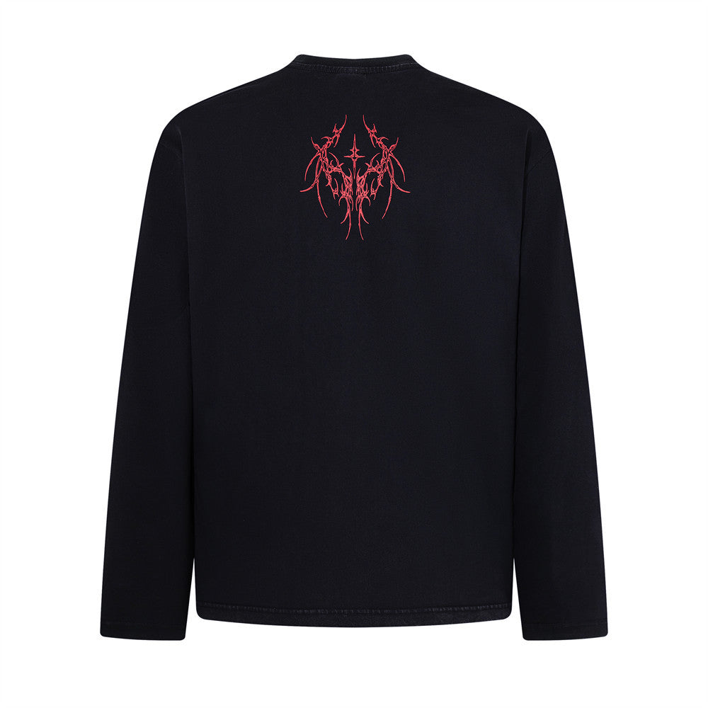Herren-Langarmshirt mit dunkler Graphic – Skull- und Tribal-Print aus gewaschener Baumwolle