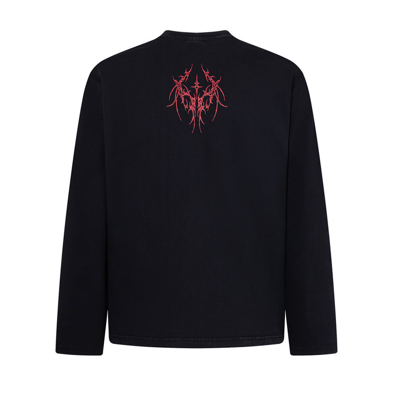 Herren-Langarmshirt mit dunkler Graphic – Skull- und Tribal-Print aus gewaschener Baumwolle