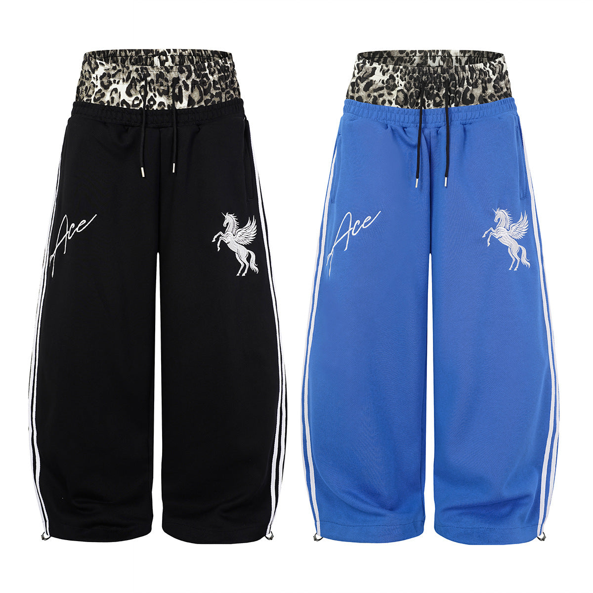 Ace Unicorn Zip-Up Hoodie & Wide-Leg Sweatpants Set with Leopard-Print Lining