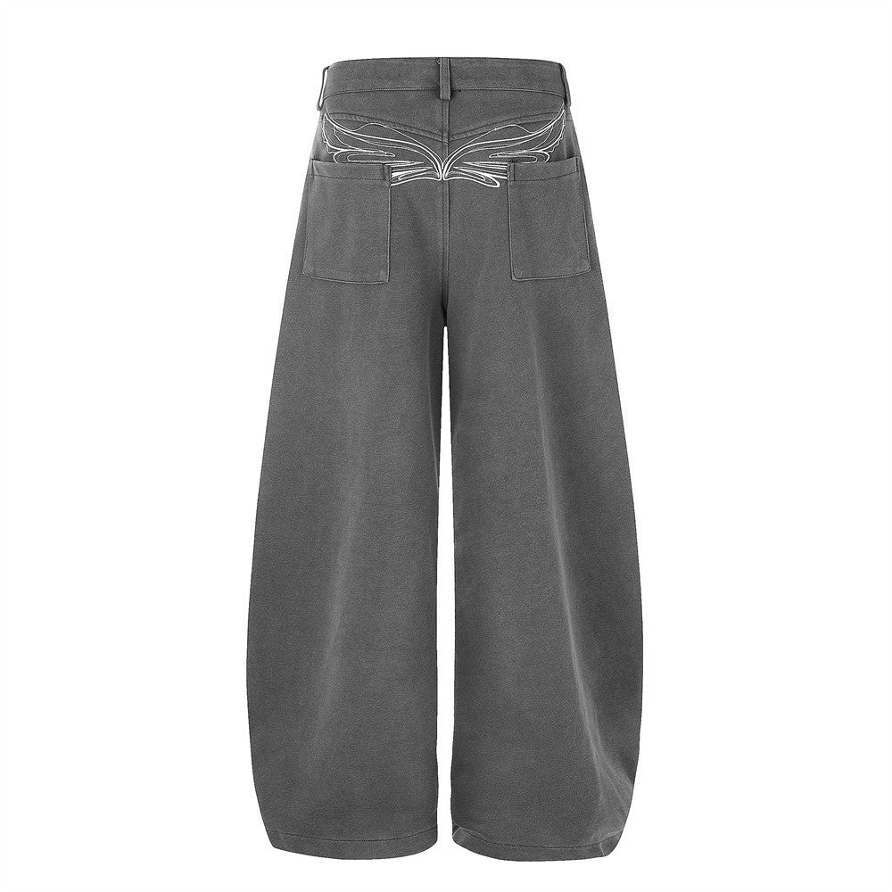 Wide-Leg Barrel Pants – Oversized Fit with Embroidered Pockets & Crossover
