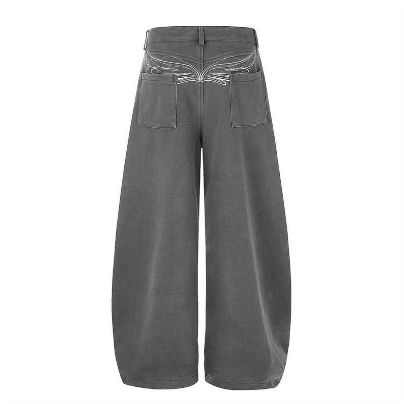 Wide-Leg Barrel Pants – Oversized Fit with Embroidered Pockets & Crossover