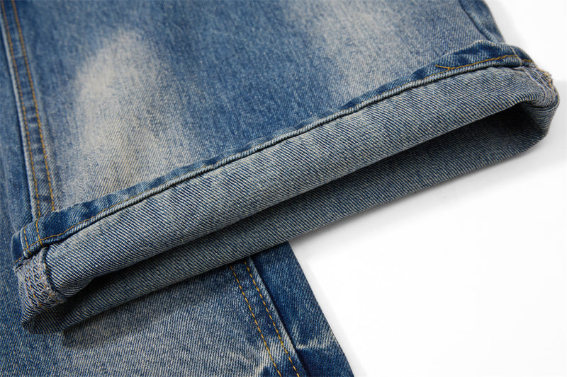 Vaqueros azules para hombre – Pantalón vaquero recto vintage lavado, de pierna ancha y corte baggy
