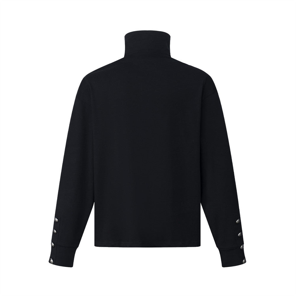 Men's Zip-Up Mock Neck Sweatshirt with Music Note Print — Oversized High-Street