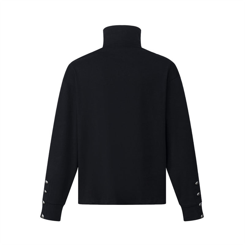 Men's Zip-Up Mock Neck Sweatshirt with Music Note Print — Oversized High-Street