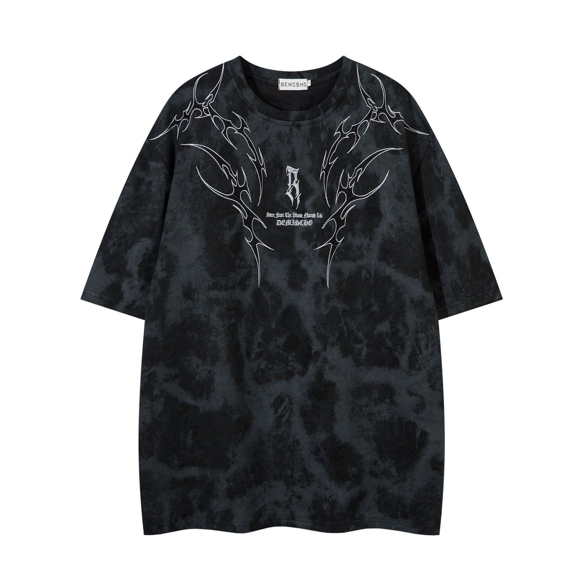 Tribal Thorn Graphic Acid Wash Oversized T-Shirt Men