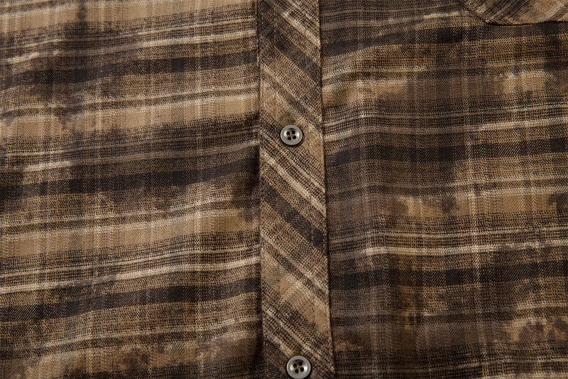 Chemise en flanelle à carreaux effet usé – Manches longues oversize délavées à ourlet brut